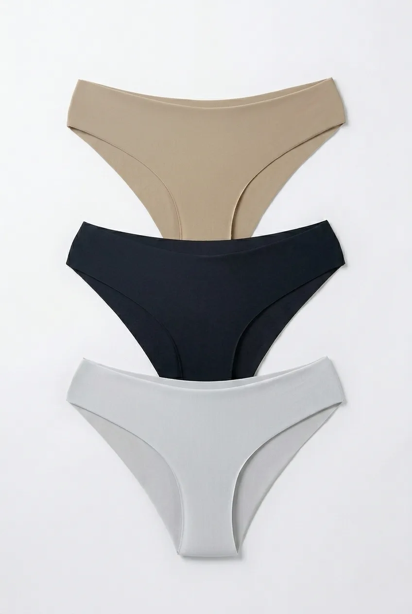 Kadın 3'lü Dikişsiz Lazer Kesim İz Yapmaz Likralı Bikini Slip Külot